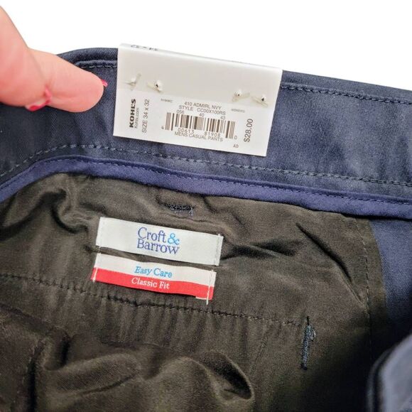 Croft & Barrow BRAND NEW Easy Care Flat Front Navy Blue Khaki Pants - Picture 7 of 9